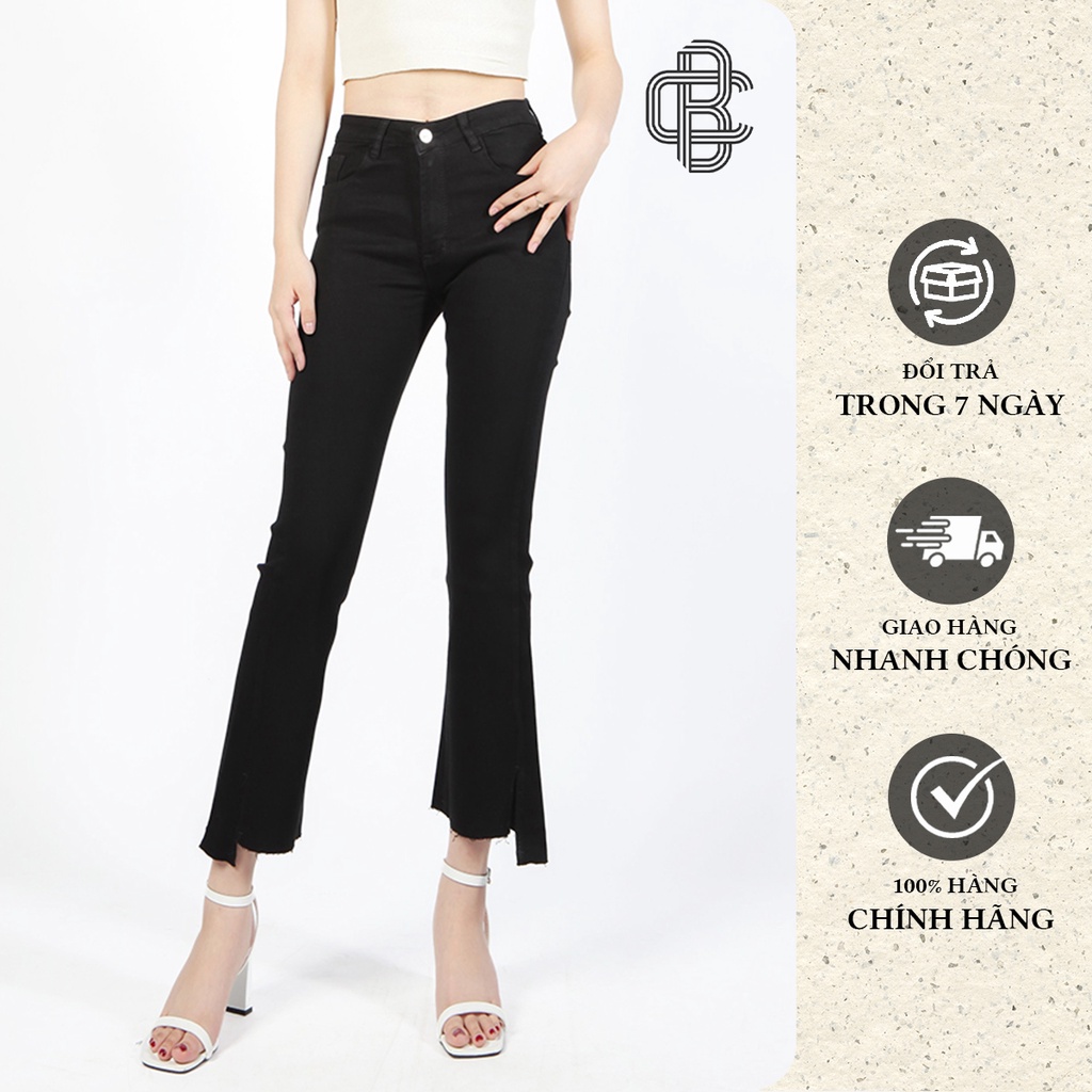 Quần jean nữ đen trơn basic ống loe đuôi cá tôn dáng - La’coba