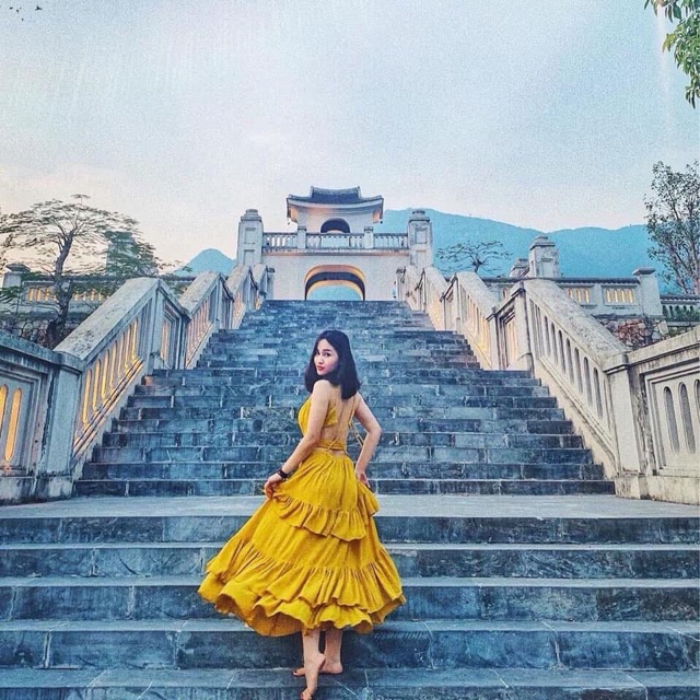 Váy maxi 3 tầng hở lưng chất đũi Thái mềm mại