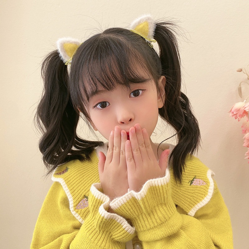 Kẹp Tóc Hình Tai Mèo Phối Lông Phong Cách Hàn Quốc Dễ Thương Cho Bé Gái