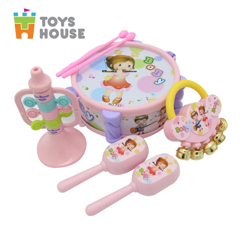 Xúc xắc, lục lạc, kèn, trống Toyshouse dành cho bé từ sơ sinh-Bộ dụng cụ âm nhạc nhiều giúp bé phát triển toàn diện 733A