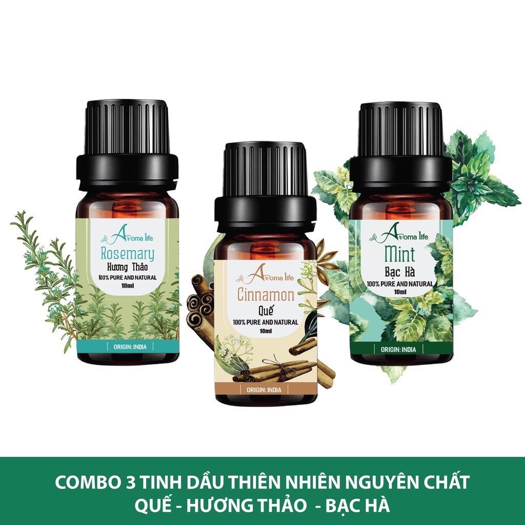 Combo 3 chai tinh dầu nguyên chất 10ml Ấn Độ