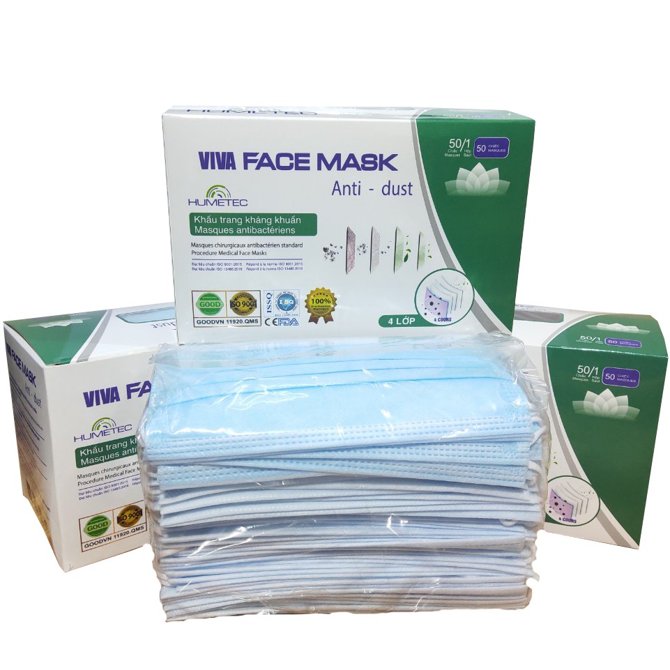 1 Hộp Khẩu Trang Y Tế Mask Màu Xanh 4 Lớp ( Hộp 50 Chiếc )