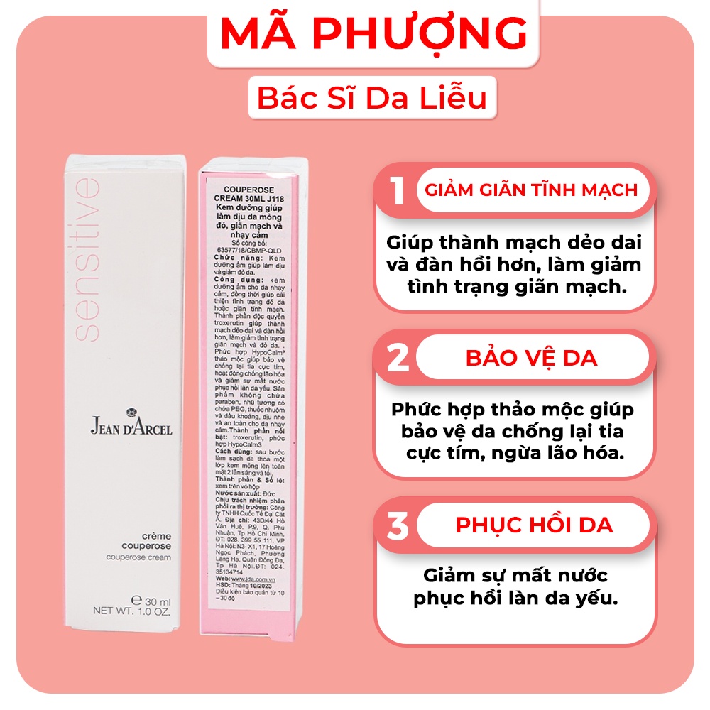 Kem dưỡng cho da nhạy cảm, giảm đỏ, giãn tĩnh mạch Jean D’Arcel Couperose Cream J118