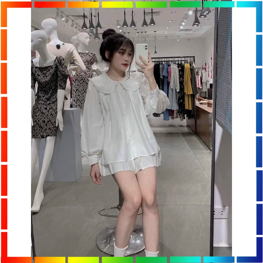 (ẢNH THẬT - Tặng kèm Tất Cao Cổ Hàn) Áo sơ mi nữ🌸Váy trắng🌸Set áo sơ mi nữ chân váy tennis thiết kế style Hàn Quốc cực đ | BigBuy360 - bigbuy360.vn