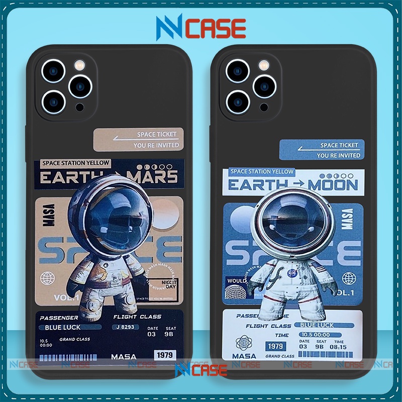 Ốp lưng iPhone Phi hành gia cạnh viền vuông silicon mềm dẻo bảo vệ camera iphone 6/6s/7/8/X/XS/Xr/11/12/13 Pro Plus Max