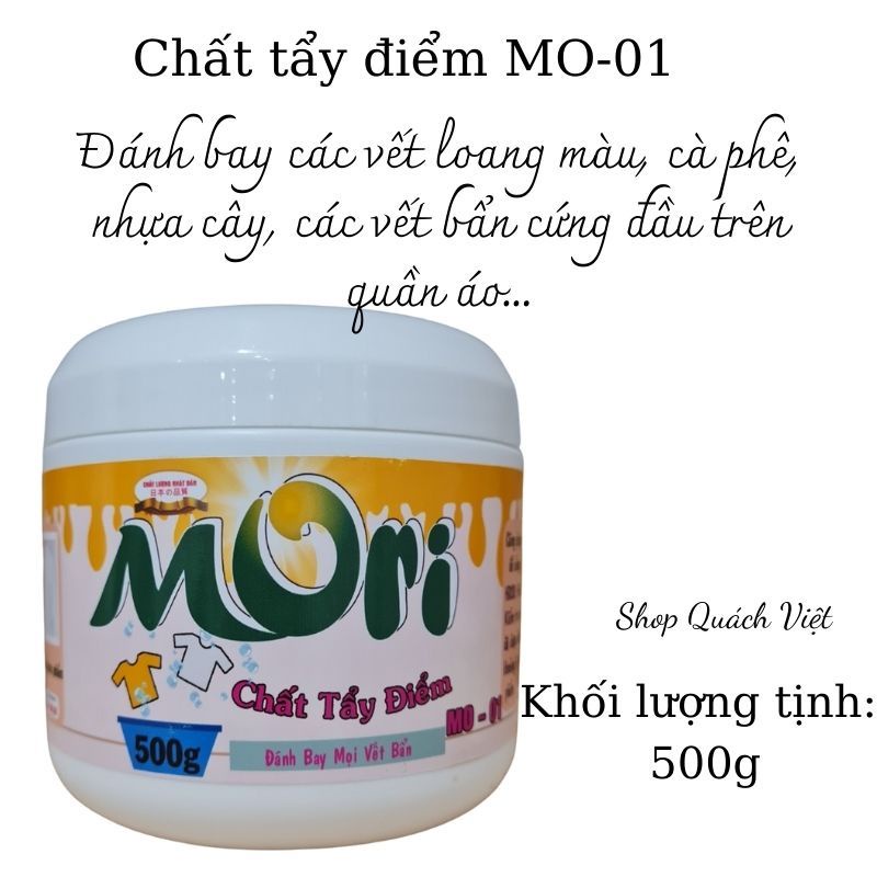 Tẩy quần áo MORI, tẩy vết cà phê, loang màu, nhựa cây (chất tẩy điểm MO01), Hộp 500g dạng bột
