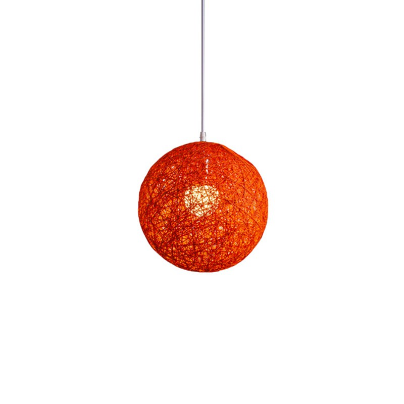 2 Pcs Rattan and  Ball Chandelier Individual Creativity Spherical Rattan Nest Lampshade, Orange & Red