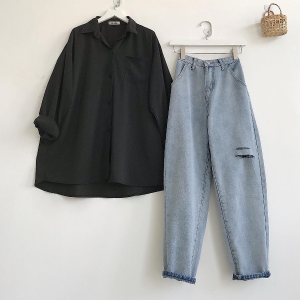 Áo Sơ Mi Nữ Dài Tay Đen Trơn Basic JEM CLOSET Sơ Mi Form Rộng Cổ Bẻ 1 Túi Ngực Phong Cách Ulzzang Hàn Quốc BLA 1537