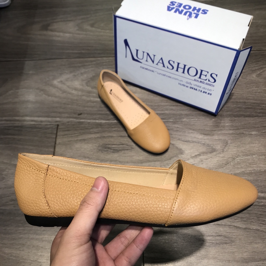 Giày mũi tròn nữ da bò LUNASHOES ( 1062 ) bảo hành 24 tháng giầy đế bệt dễ phối đồ