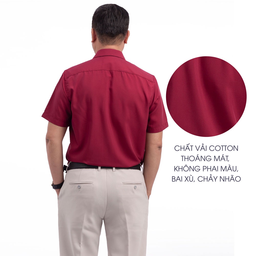 Áo Sơ Mi Nam Ngắn Tay Trung Niên ANCHI Classic Cotton Trơn Màu Đỏ Đô Cao Cấp