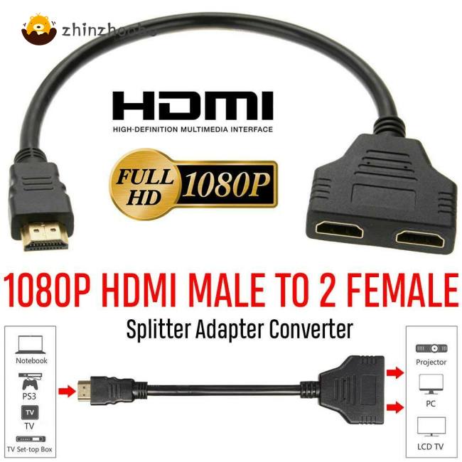 COD 1080P HDMI Splitter Male to Female Cable Adapter Converter HDTV 1 Input 2 Output
