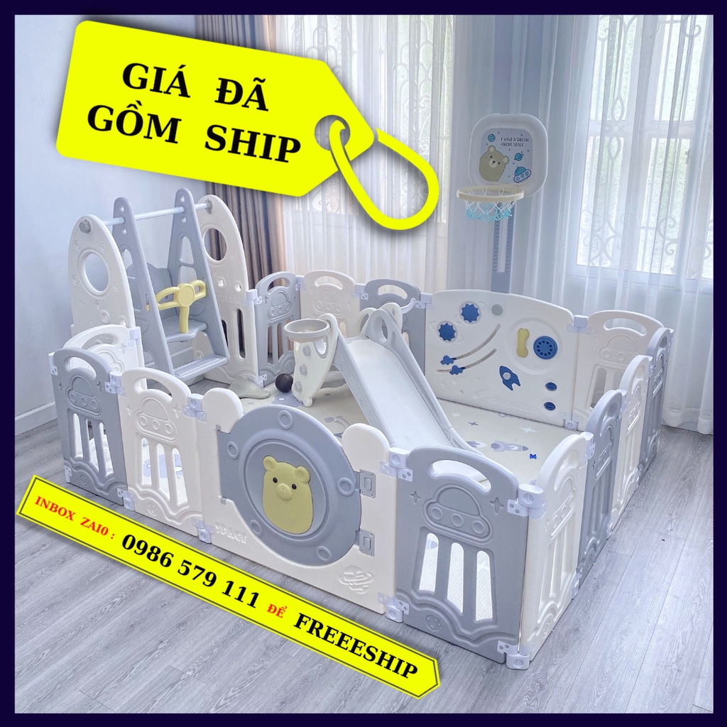 Combo quây cũi BINBON + cầu trượt+ xích đu + bóng rổ  ,TẶNG  THẢM + 100 bóng  zj1
