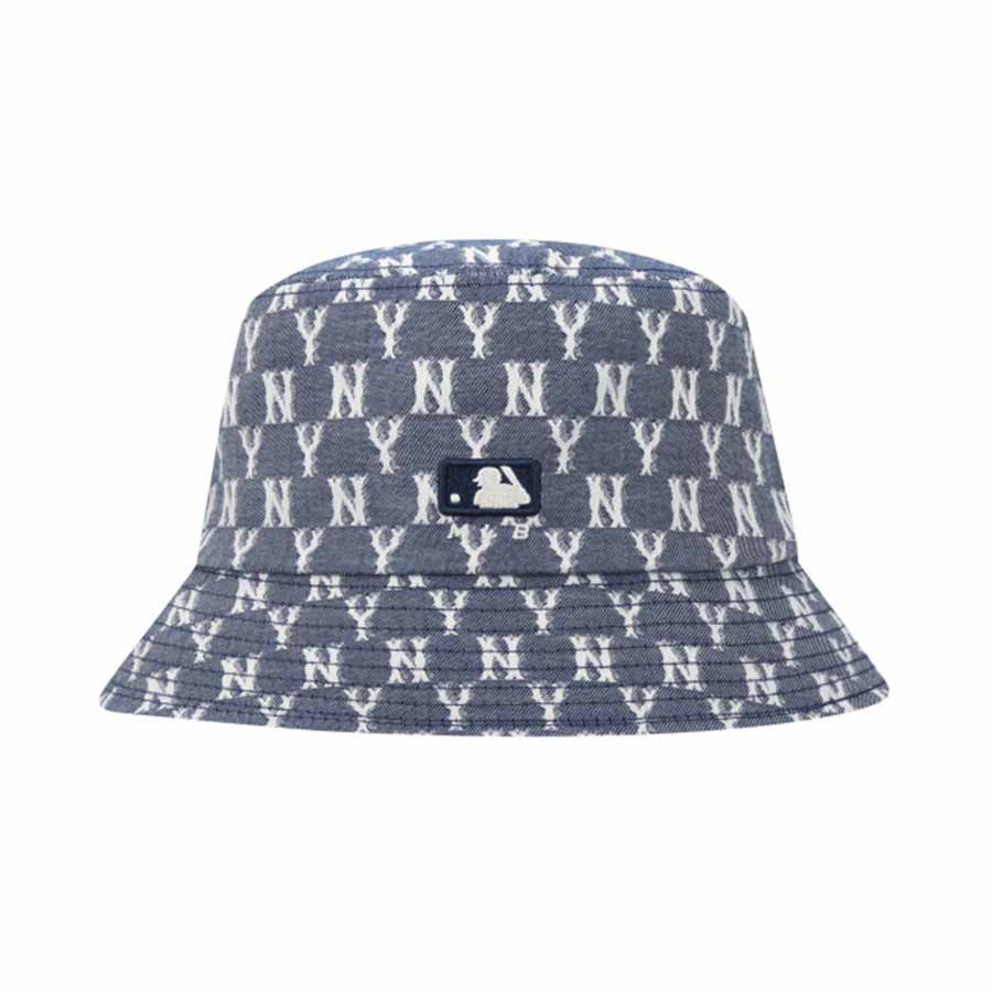 Mũ MLB MONOGRAM BLUE JACQUARD BUCKET HAT 🔥CHÍNH HÃNG🔥Nón Vành Tròn Màu Xanh Bò MLB  - SIMPLE SNEAKER