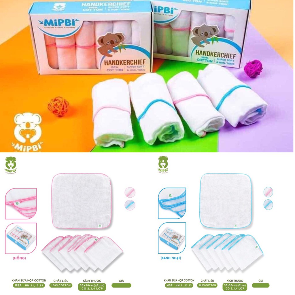 [CHÍNH HÃNG] Khăn sữa cotton mềm mại kích thước 30x30cm Mipbi