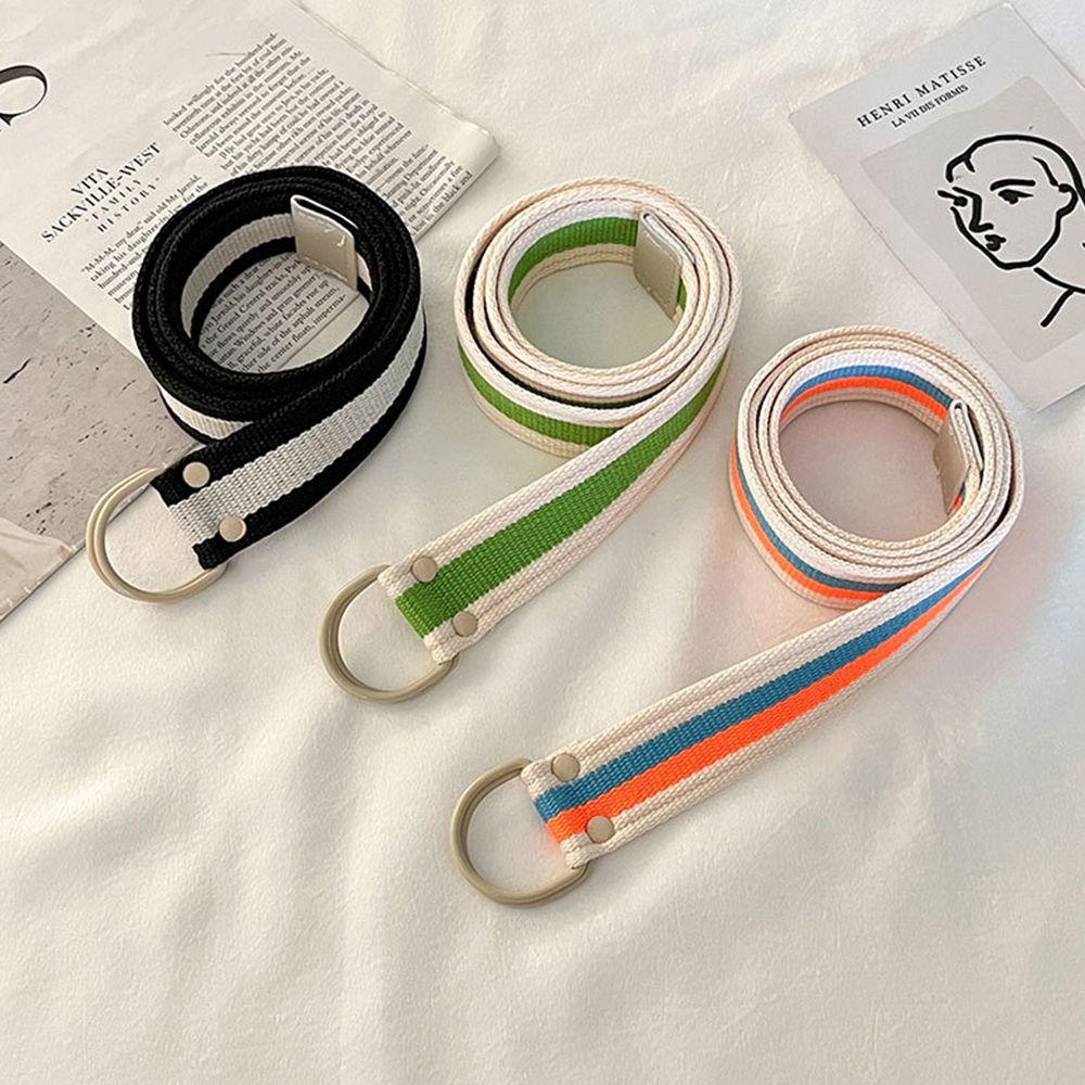 Thắt Lưng Vải Canvas Phối Hai Khóa Họa Tiết Kẻ Sọc Màu Đơn Giản Thời Trang Cho Nữ