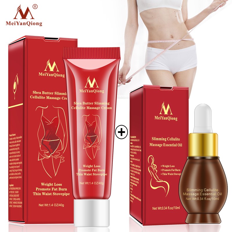 MeiYanQiong Slimming Cellulite Massage Cream 40g + Body Essential Oil 10ml Weight Loss Fat