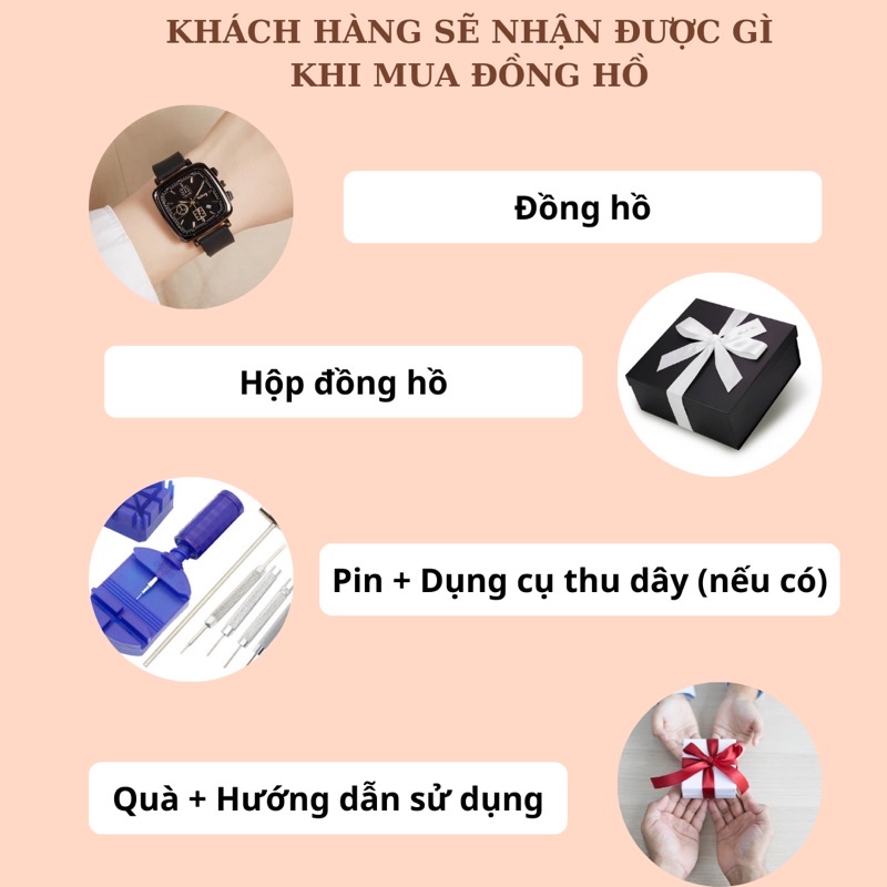 Đồng hồ nam nữ mặt vuông 4cm đẹp sang trọng full box thời trang Hàn Quốc chống nước 3ATM - SULAGOO