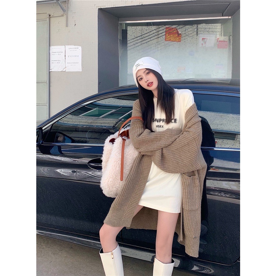 Áo khoác cardigan dệt kim dáng dài phong cách retro cho nữ | BigBuy360 - bigbuy360.vn