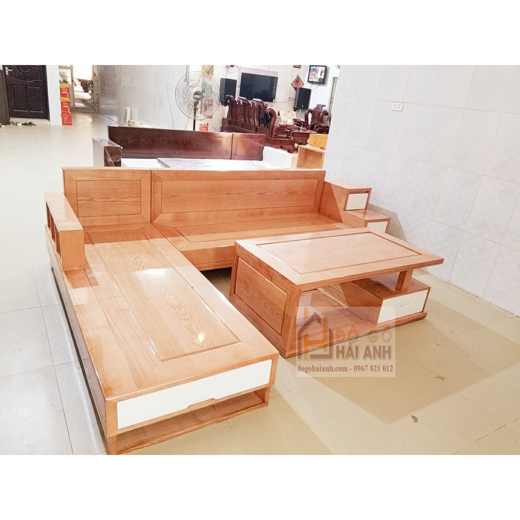 Sofa Góc Gỗ Sồi 3 Ngăn Kéo Full