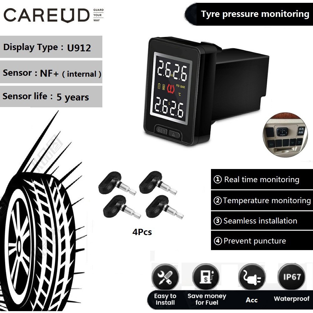 【Van trong chống trộm】 Careud U912NF TPMS phù hợp với hệ thống giám sát áp suất lốp ô tô NISSAN, KIA, HYUNDAI, HONDA MAZDA SUZUKI