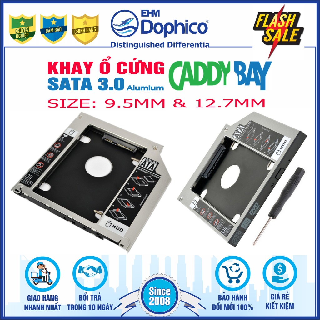 Caddy Bay HDD-SSD Sata3 (Vỏ nhôm, size 9.5mm và 12.7mm) Khay ổ cứng thay thế ổ DVD thumbnail