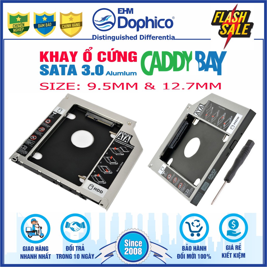 Caddy Bay HDD-SSD Sata3 (Vỏ nhôm, size: 9.5mm và 12.7mm) – Khay ổ cứng thay thế ổ DVD | BigBuy360 - bigbuy360.vn