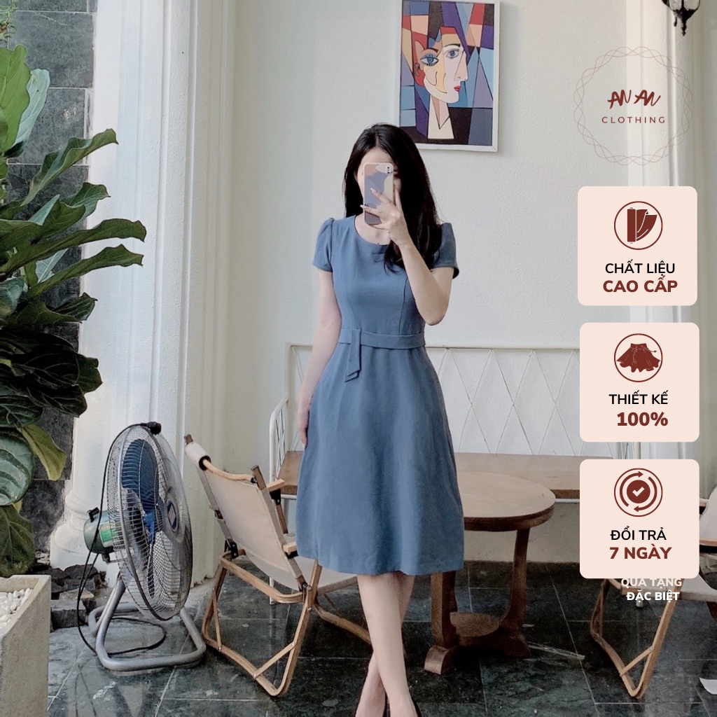 Đầm Công Sở Thiết Kế Tay Ngắn Cao Cấp Lịch Sự Sang Trọng Kèm Đai Thắt Nơ - Anan Clothing