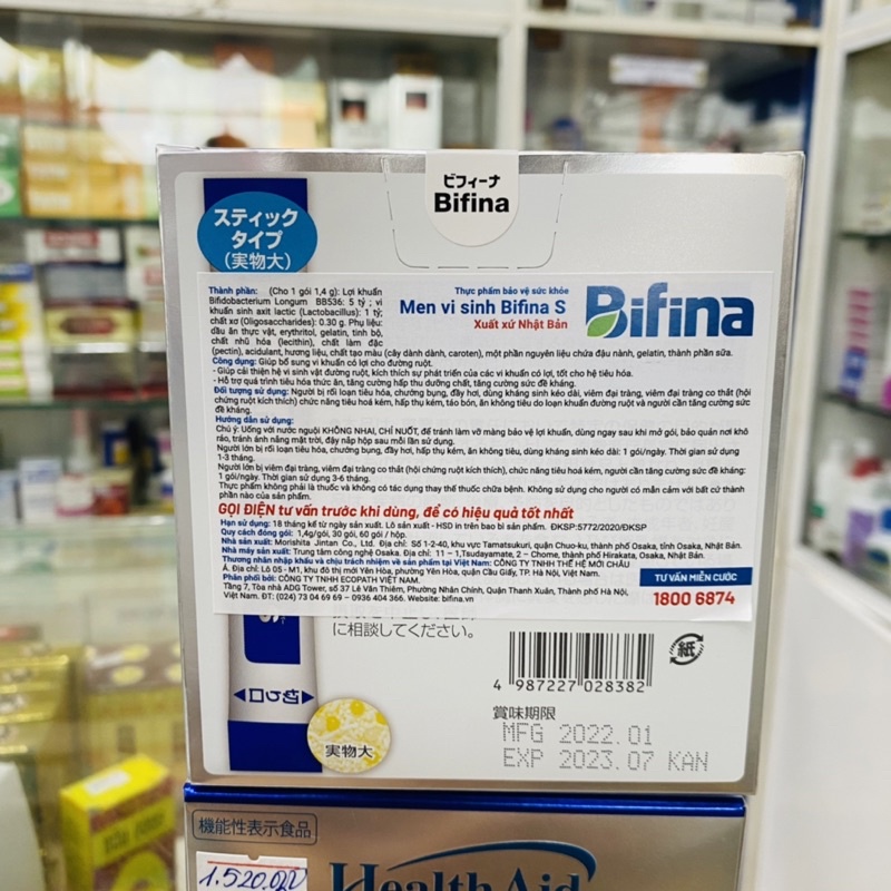 ✅[Chính Hãng] Men vi sinh BIFINA S NHẬT BẢN,loại S (60 gói) (có bán lẻ)cho trẻ em, người lớn, bà bầu, táo bón,tiêu chảy