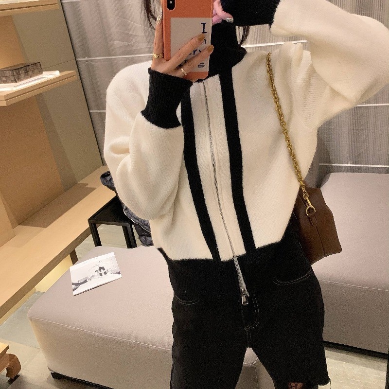 Áo khoác cardigan ZHELIHANGFEI dệt kim tay dài cổ cao thời trang dành cho nữ