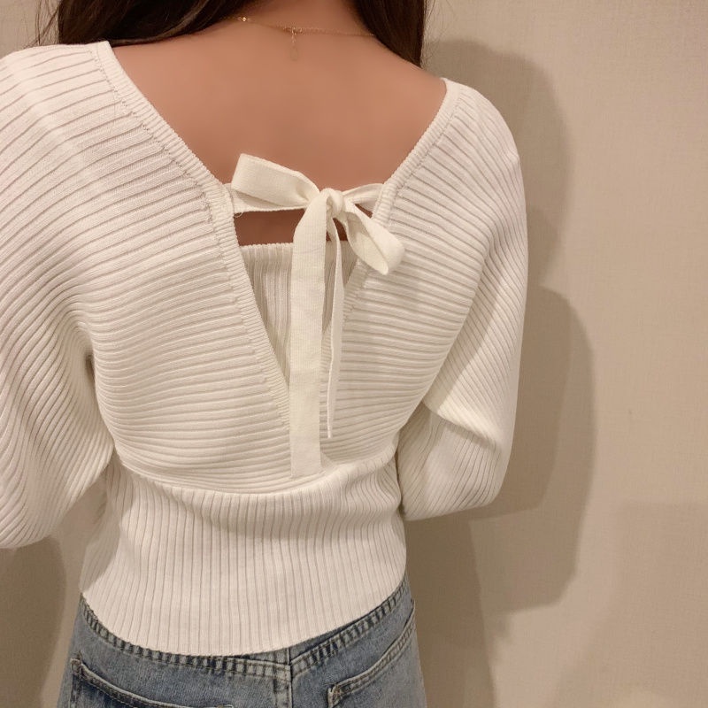 Áo sweater Dệt Kim Cổ Vuông Giả Hai Lớp Thời Trang Trẻ Trung Cho Nữ