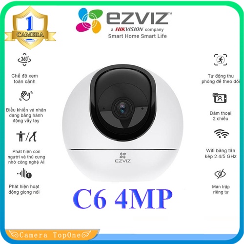 Camera IP Wifi Trong Nhà Ezviz C6 4MP/2K+ - Xoay 360 độ - Đàm Thoại 2 chiều - Điều khiển và nhận dạng hành động vẫy tay.