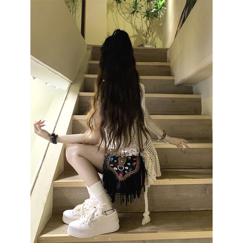 HUANG YOYO Áo Len Đan Không Tay Phong Cách retro Thời Trang Hàn Quốc Dành Cho Nữ