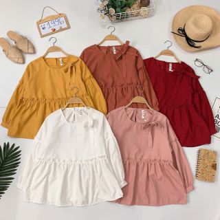 Áo Babydoll Cột Nơ Cổ Lệch Xinh Xắn