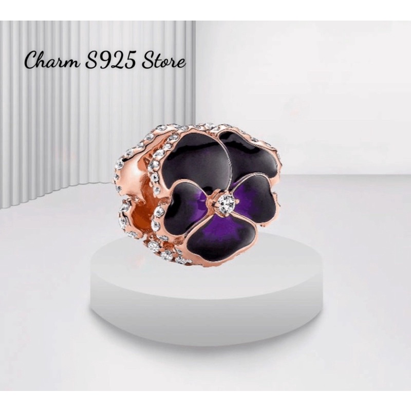 CHARM PAN ALE HOA PANSY MÀU TÍM BẠC S925 CAO CẤP