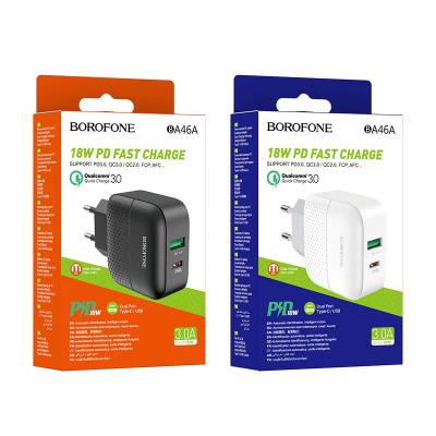 CỐC SẠC NHANH BOROFONE BA46A PD,QC 3.0 cho Iphone và Android (Chính hãng, BH 1 năm)