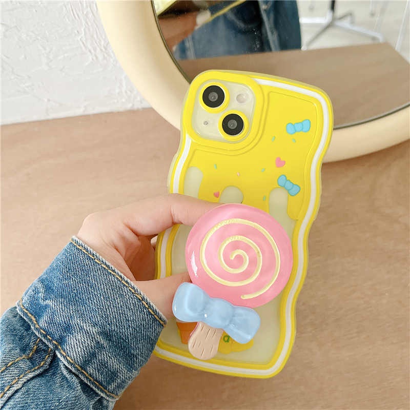 Ốp Điện Thoại TPU Mềm Trong Suốt Chống Rơi Có Giá Đỡ Hình Kẹo Mút Cho iPhone 11 12 13 14 Pro Max X XR XS Max 7plus 8plus