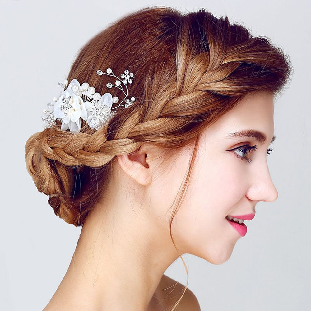 Lược cài tóc hình hoa đính ngọc trai nhân tạo cho cô dâu