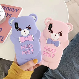YSW Apple Compatible iPhone Cases 5 5s 5c SE 6 7 8 Plus XR X XS MAX 11 Pro Max 3D Cartoon Bow-Knot Bear Phone Cases Soft Cover Pink Purple Ready Stock