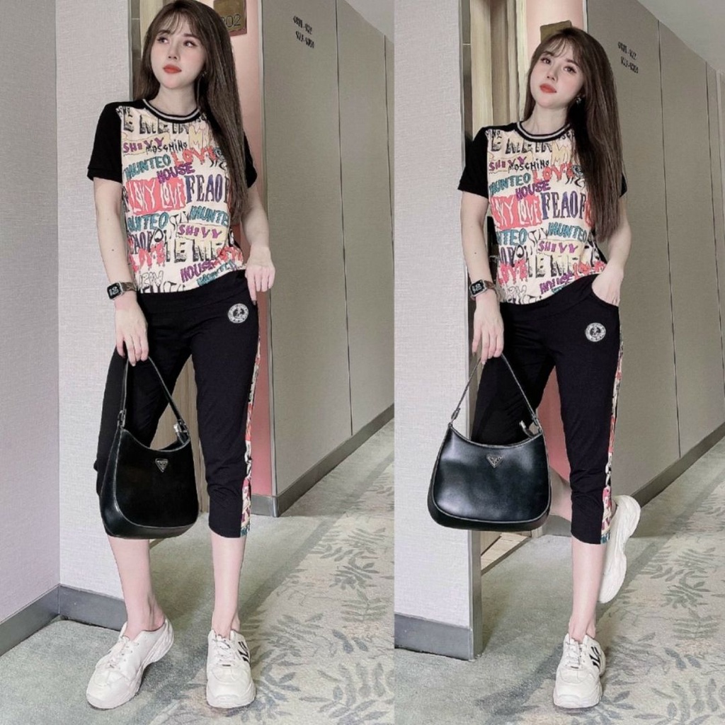 Đồ bộ nữ thun lửng ngố đen cotton set đi chơi mặc nhà bigsize cộc tay co giãn 4 size thời trang hè thu kiểu đẹp COBI.
