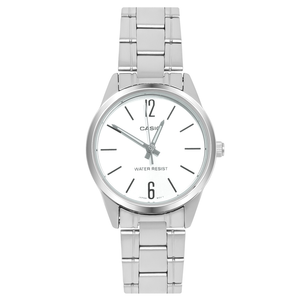 Đồng Hồ Quartz Nữ Casio WATCHSTORELTP-V005D-7BUDF Thiết Kế Mặt Kính Khoáng 28mm, Dây kim loại Và Vỏ Thép Không Gỉ