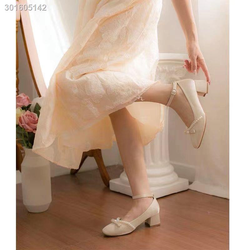 Giày cao gót phong cách retro Mary Jane mới 2021 cho nữ