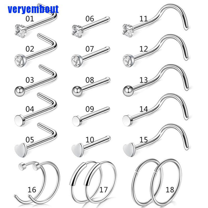 Bộ Khuyên Mũi Thẳng / Cong Bằng Thép Không Gỉ 20G