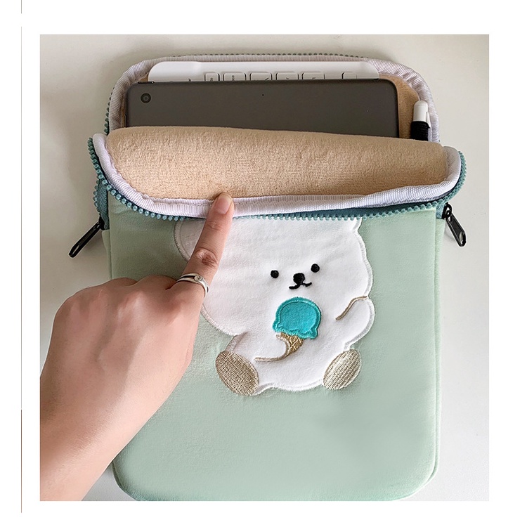 Túi đựng laptop hình cây kem/gấu màu xanh lá 13/15 inch tiện dụng