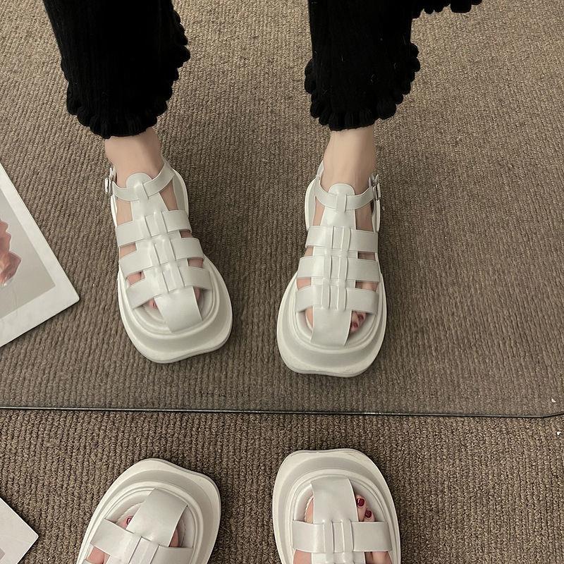 Giày Sandal Đế Dày Thiết Kế Đục Lỗ Phong Cách Retro Pháp Thời Trang Cho Nữ