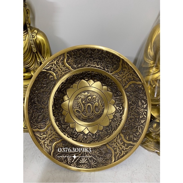 Mâm bồng bằng đồng ,mâm ngũ quả bằng đồng chữ lộc 33,5cm