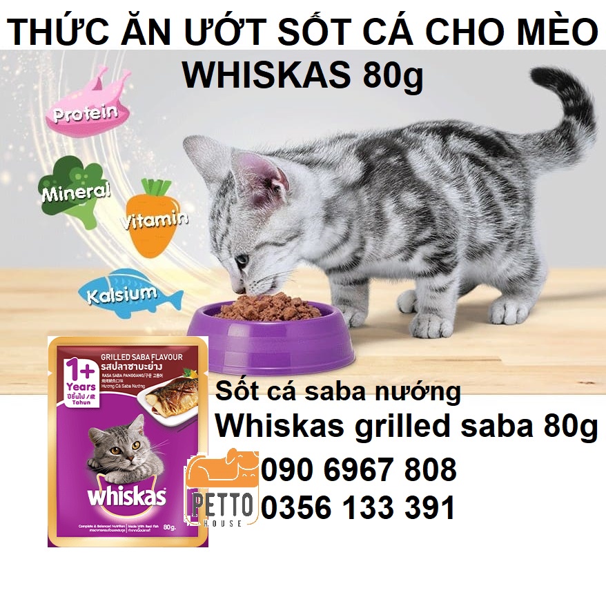 Thức ăn ướt cho mèo sốt cá saba nướng Whiskas Grilled Saba 80g