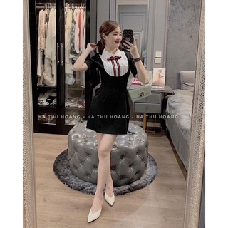 Váy phối cổ yếm li nơ