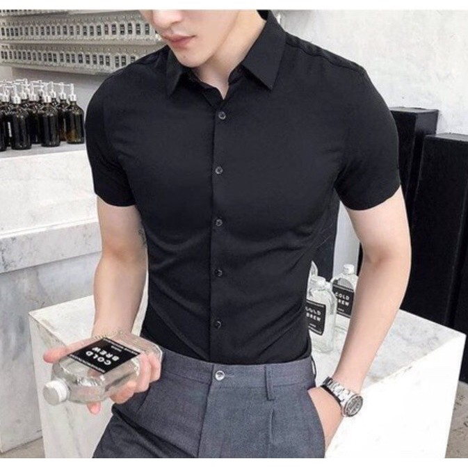 Sơ mi nam ngắn tay trơn mát body lịch lãm