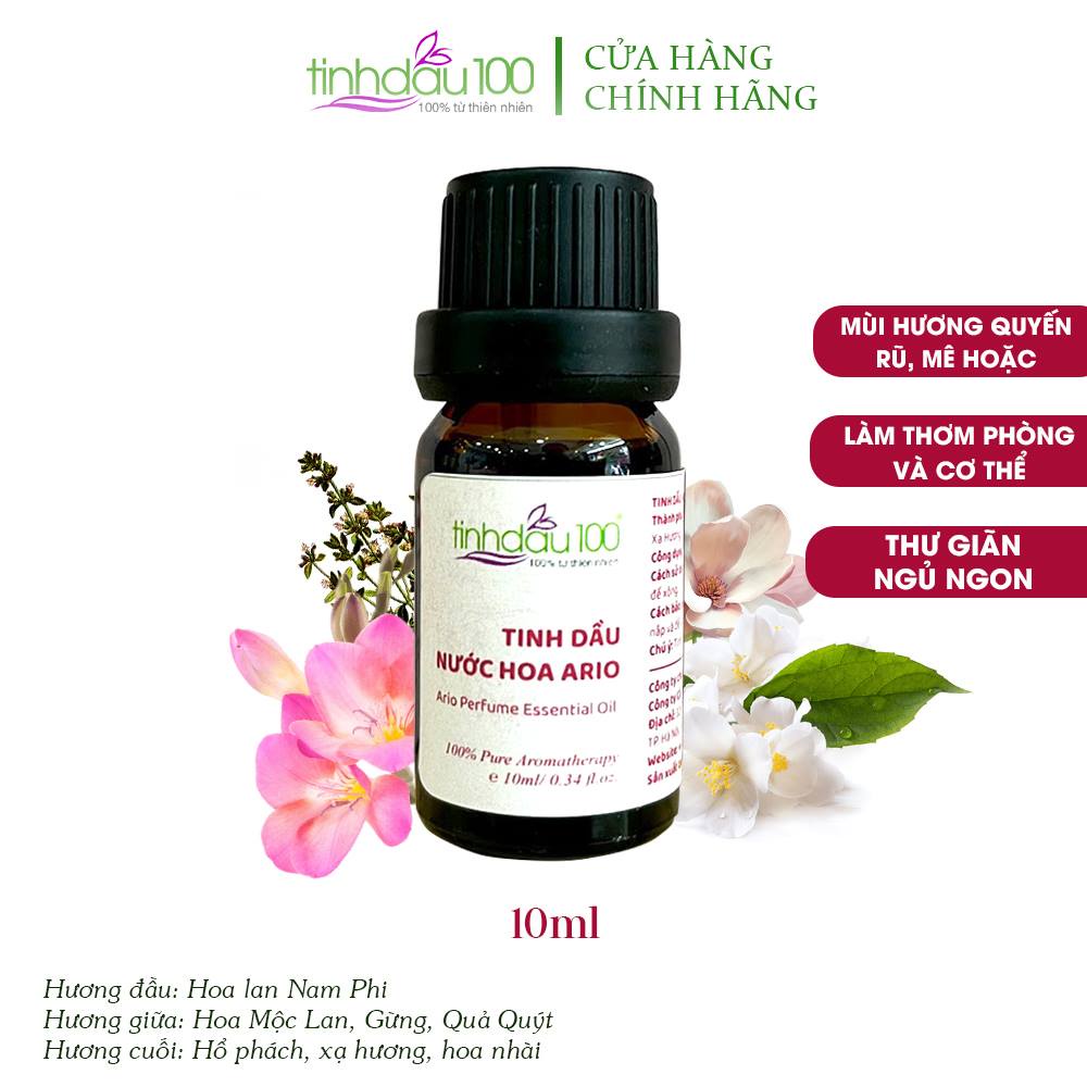 Tinh dầu nước hoa Ario xông thơm phòng, xe ô tô, ngâm tắm, massage lọ 10ml Tinh Dầu 100 Official