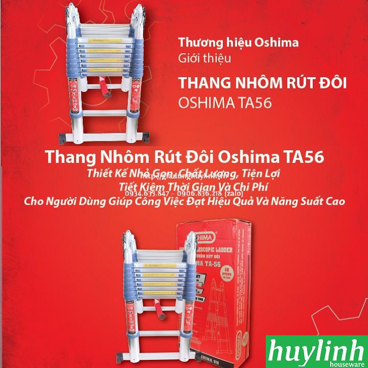 Thang nhôm rút đôi chữ A Oshima TA-56 - 5.6 mét